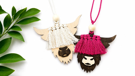 Macramé Highland Cow Car Freshie/ Ornament