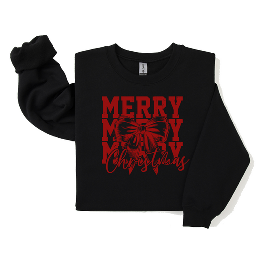 Retro Distressed Merry Christmas Sweatshirt, Coquette Bow