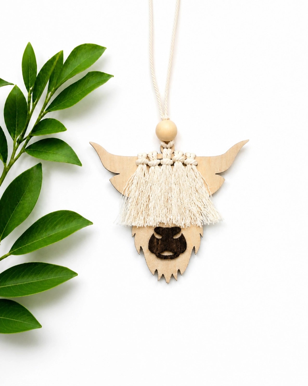 Macramé Highland Cow Car Freshie/ Ornament