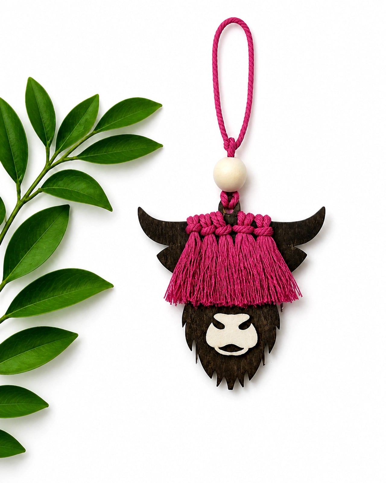 Macramé Highland Cow Car Freshie/ Ornament