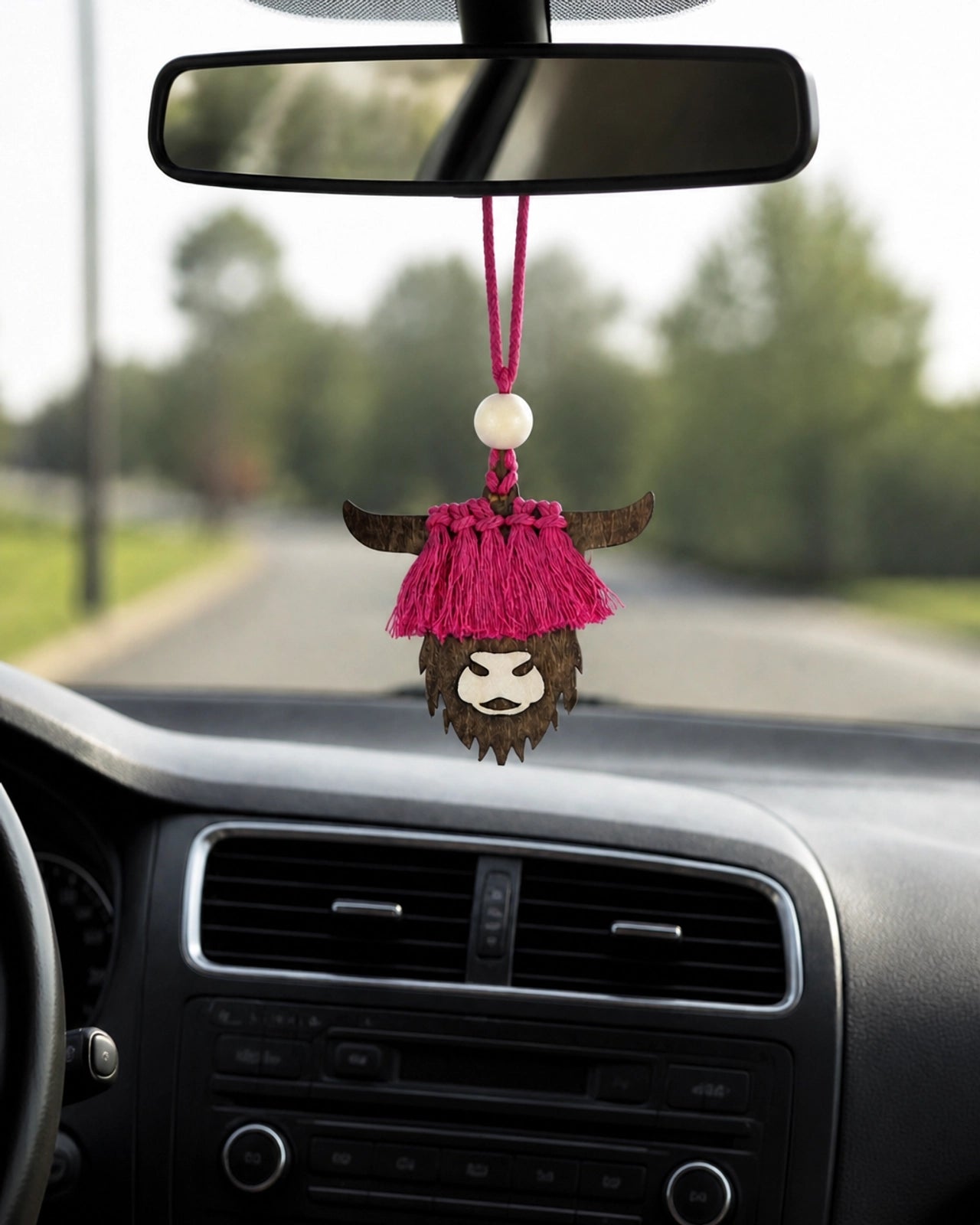 Macramé Highland Cow Car Freshie/ Ornament